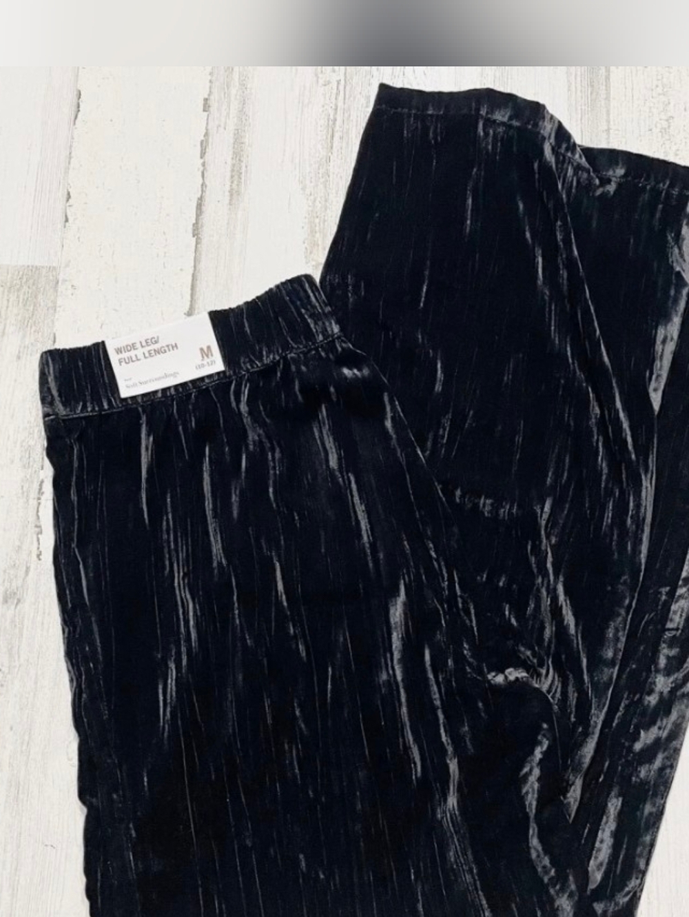 Soft Surroundings Black Crushed Velvet Wide Leg Pants Medium NWT *Q - Picture 3 of 9